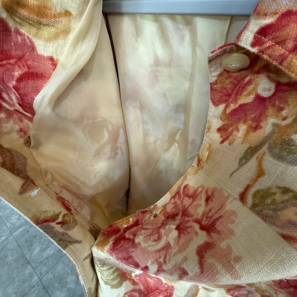 Yellow Orange Pink Red Rose Linen Trucker Jacket - Coldwater Creek - XL - Picture 12 of 16